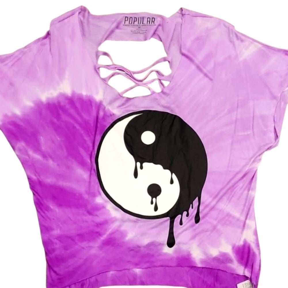 Popular Yin & Yang  Shredded S/S Shirt- Purple
